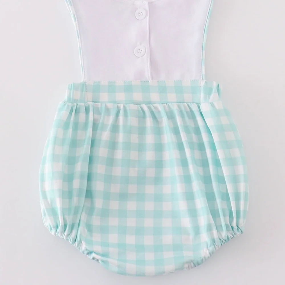 Blue and White Gingham Baby Romper